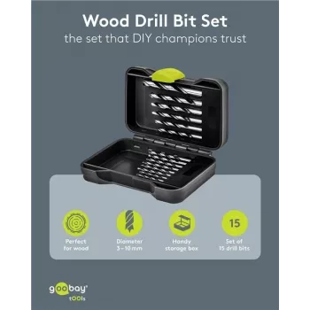 GOOBAY TOOLS 77847 Holzbohrer-Set 15-teilig in Transportbox 3-10 mm