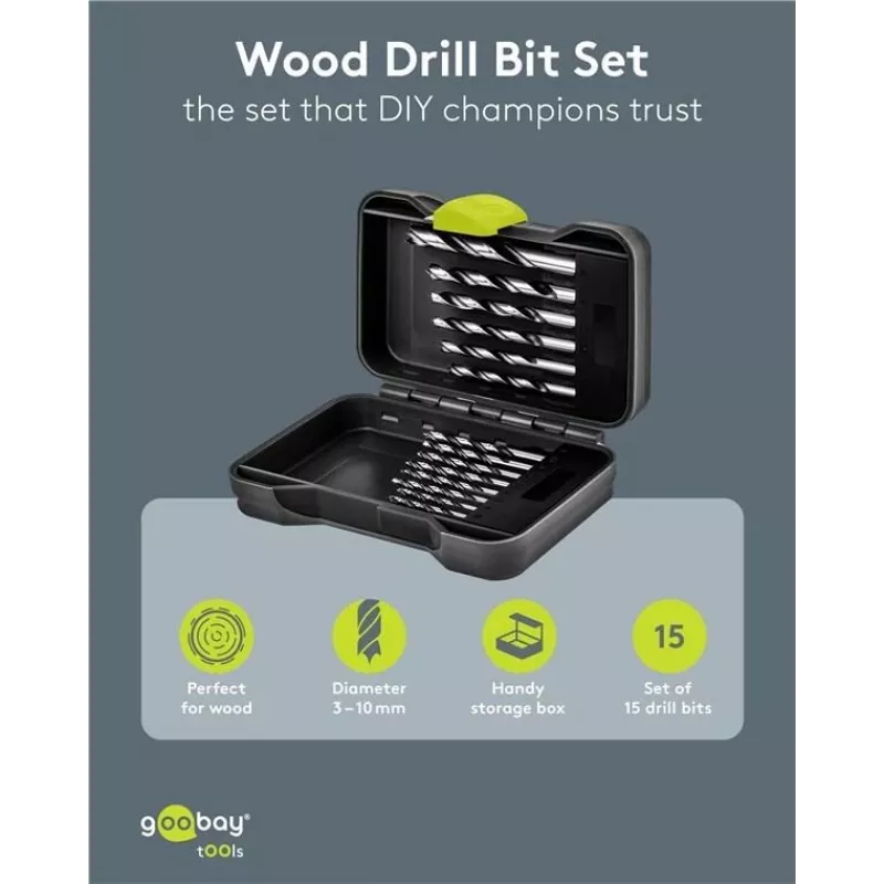 GOOBAY TOOLS 77847 Holzbohrer-Set 15-teilig in Transportbox 3-10 mm