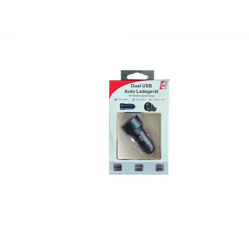 IWH Dual-USB-Autoladegerät mit Spannungsanzeige 4,8A (019062)