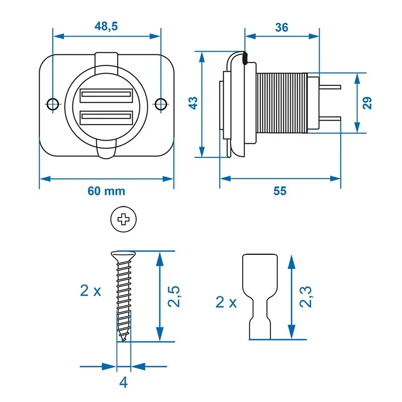 IWH USB Doppel-Einbau-Steckdose 12/24V 2,1A 2x USB-A Schwarz 019006