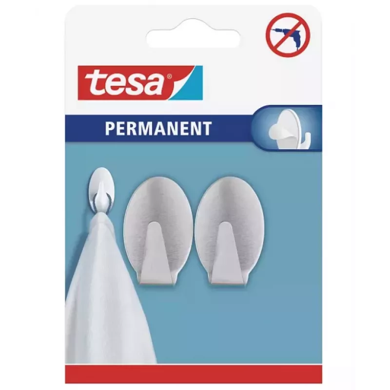 tesa Permanent Haken Oval Metall Chrom 6 kg Selbstklebend 66611-00000-00