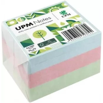 UPM Notes Haftnotizen 5654-20PG-6 Pastell 75x75mm 100 Blatt sortiert 6 Blöcke
