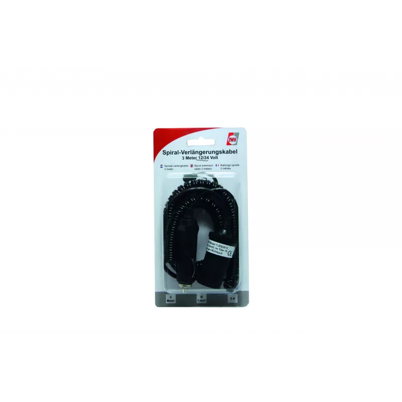 IWH Spiralkabel Verlängerung 12/24V 10A 3m Zigarettenanzünder Stecker auf Buchse 019001