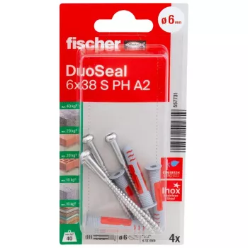 fischer DuoSeal 6 x 38 S PH TX A2 K NV Dübel-Set (4 Stück) 557731