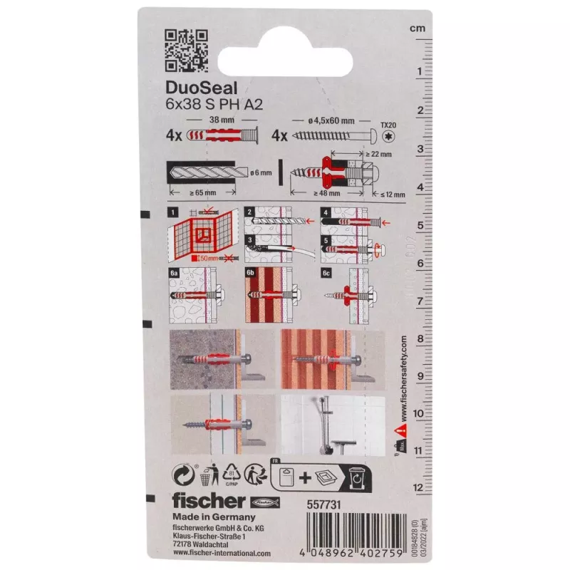 fischer DuoSeal 6 x 38 S PH TX A2 K NV Dübel-Set (4 Stück) 557731