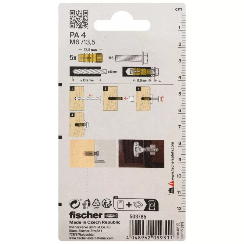 Fischer PA 4 M6/13,5 K NV Messingdübel, 1 Set (503785)