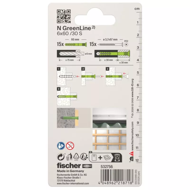 Fischer N Green 6 x 60/30 S K NV Nageldübel, 60 mm, 6 mm, 1 Set 532756