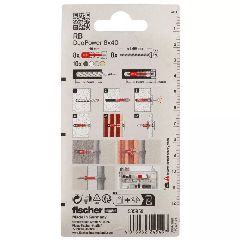 Fischer 535959 DuoPower 8 x 40 RB K NV Montageset 40 mm 8 mm 1 Set