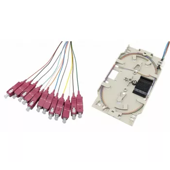 Tecline Faseroptik-Spleißkassette mit 12x OM4-Pigtails, SC/UPC, 2,0 m, farbcodiert, 12 Stück 20500026