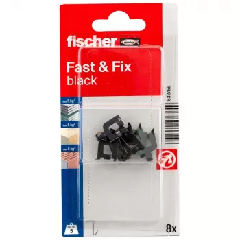 fischer Fast & Fix Wandhaken K NV Schwarz (1 Set) – Selbstklebend, Ohne Bohren, Wiederverwendbar