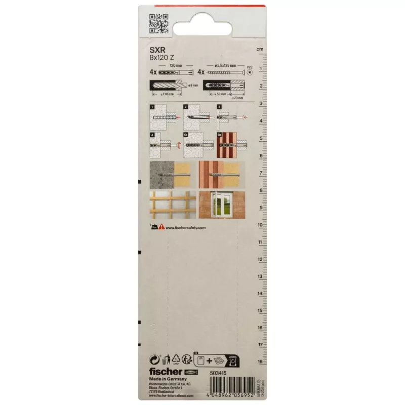 Fischer SXR 8 x 120 Z K NV Langschaftdübel mit Senkkopfschraube (PZ), 1 Set (503415)