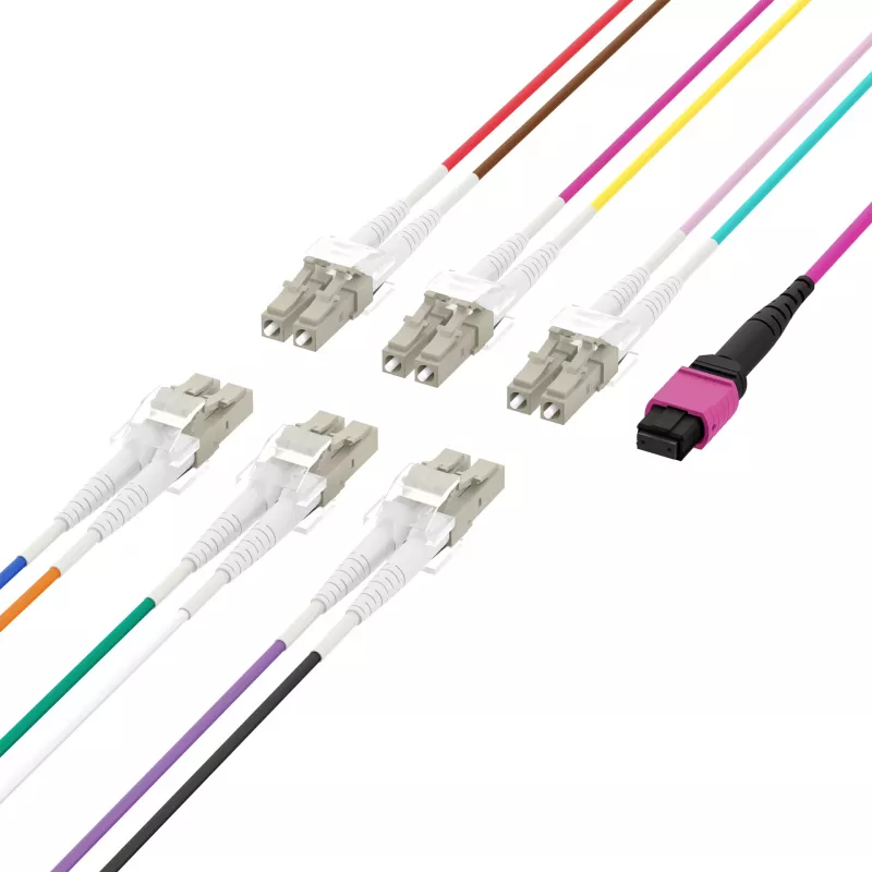 MPO-PLUS (F) auf LC Trunk-Kabel OM4 12 Fasern Typ B LSZH Erika Violett 10m MPOF12LCOM4-10