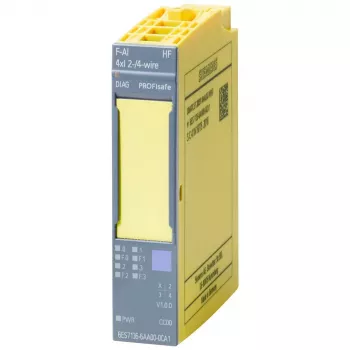 Siemens SIMATIC ET 200SP Failsafe-Analogeingabemodul F-AI 4xI (0)4..20mA HF, 4 Kanäle, 16 Bit, SIL 3, PL e, 20 mm Breite, 6ES7136-6AA00-0CA1