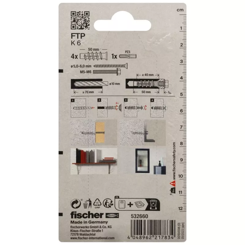 Fischer FTP K 6 K NV Porenbetonanker 50 mm, Nylon, 1 Stück 532660