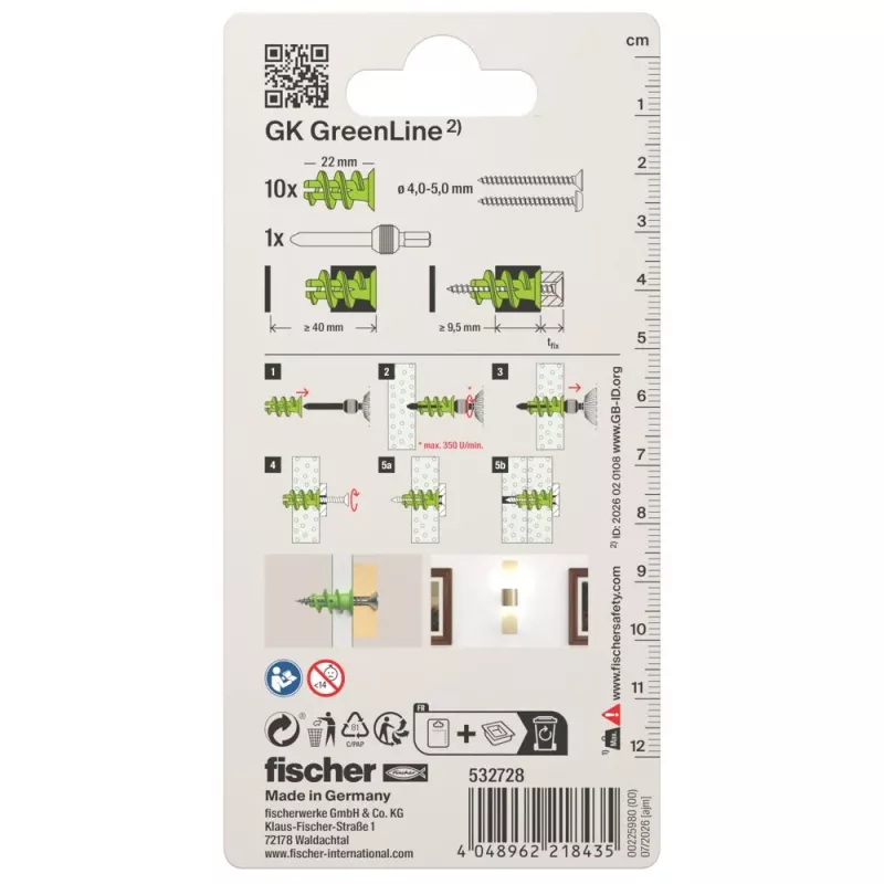 Fischer GK Green K NV Gipskartondübel, 22 mm, 1 Set (532728)