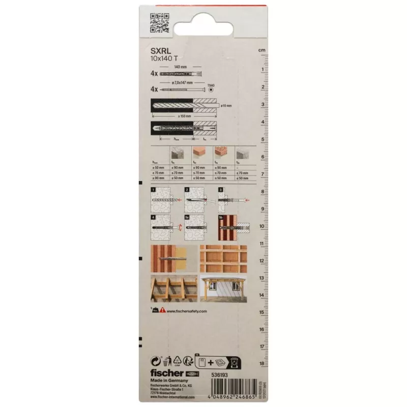 Fischer SXRL 10 x 140 T K NV Langschaftdübel mit Senkkopfschraube, 1 Set (536193)