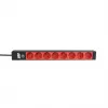 EFB Elektronik EK631CD.1V2 19 inch 1U Rackmount-PDU, 8 x CEE 7/3 rote Ausgänge, IEC C14-Eingang, 10 A Überlastschutz, Schwarz
