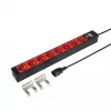 EFB Elektronik EK631CD.1V2 19 inch 1U Rackmount-PDU, 8 x CEE 7/3 rote Ausgänge, IEC C14-Eingang, 10 A Überlastschutz, Schwarz