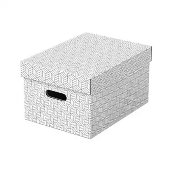 LEITZ 628282 Aufbewahrungsbox Home Medium, 3-teiliges Set, Weiß, 100% recycelter Wellpappe, abnehmbarer Deckel, stapelbar