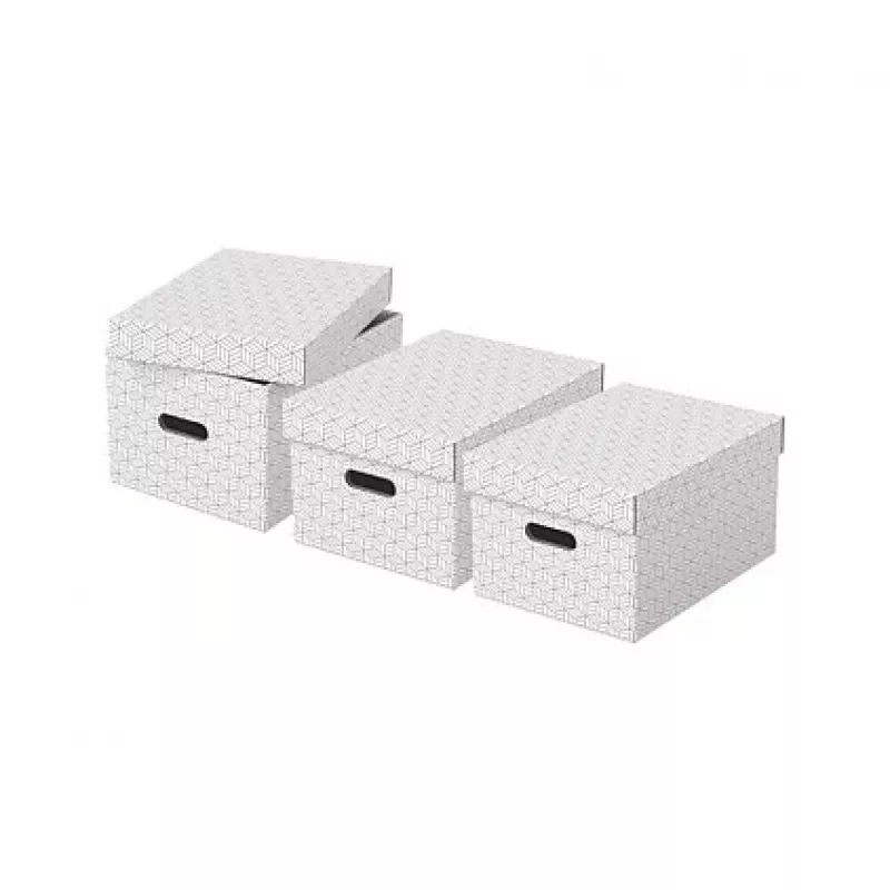 LEITZ 628282 Aufbewahrungsbox Home Medium, 3-teiliges Set, Weiß, 100% recycelter Wellpappe, abnehmbarer Deckel, stapelbar