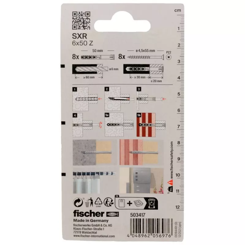 Fischer SXR 6 x 50 Z K NV Langschaftdübel mit Senkkopfschraube (PZ), 1 Set (503417)