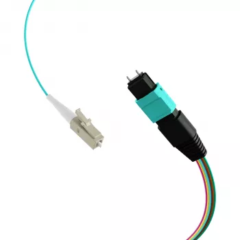 MPO-PLUS (M) auf LC Fanout-Kabel OM3 12 Fasern Typ B LSZH Aqua 1m MPOM12LCOM3-1