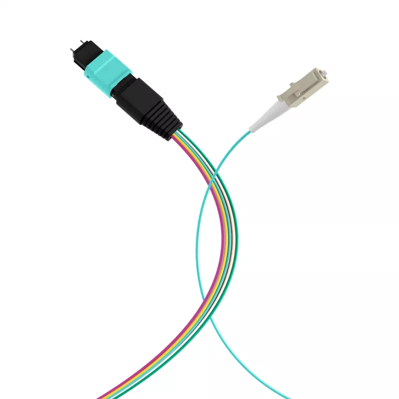 MPO-PLUS (M) auf LC Fanout-Kabel OM3 12 Fasern Typ B LSZH Aqua 1m MPOM12LCOM3-1