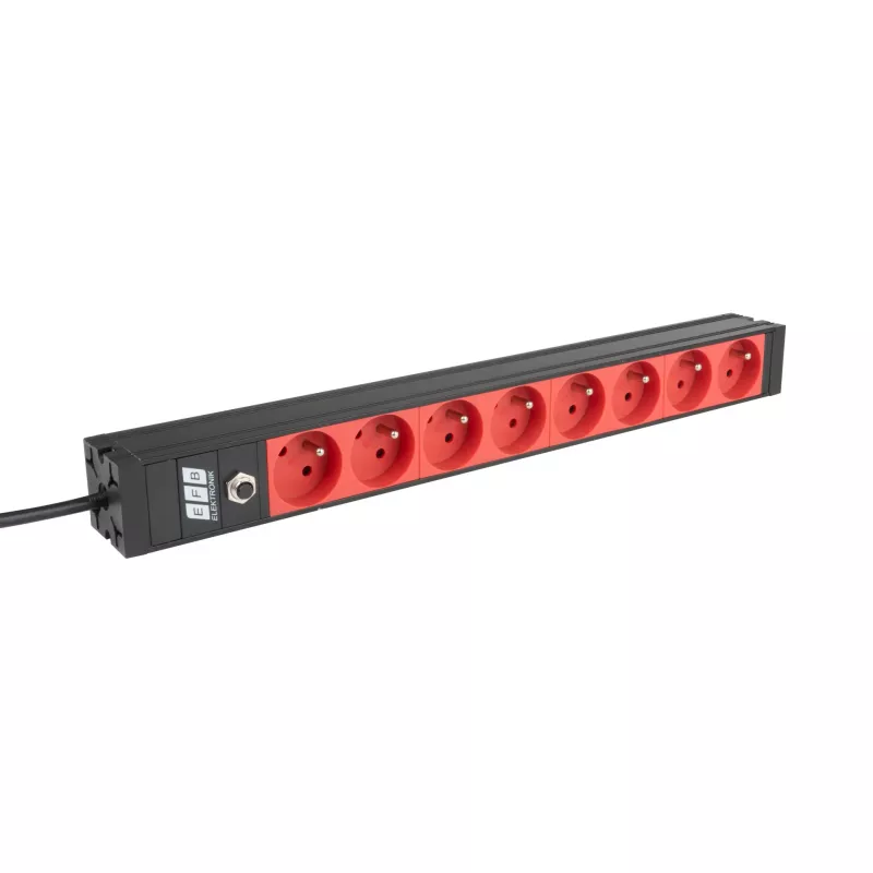 EFB ELEKTRONIK EK631CF.1V2 19-Zoll 1U Rackmount PDU, 8 x CEE 7/5 (Typ E) rote Steckdosen, IEC C14 Eingang, 10A Überlastschutz, Schwarz