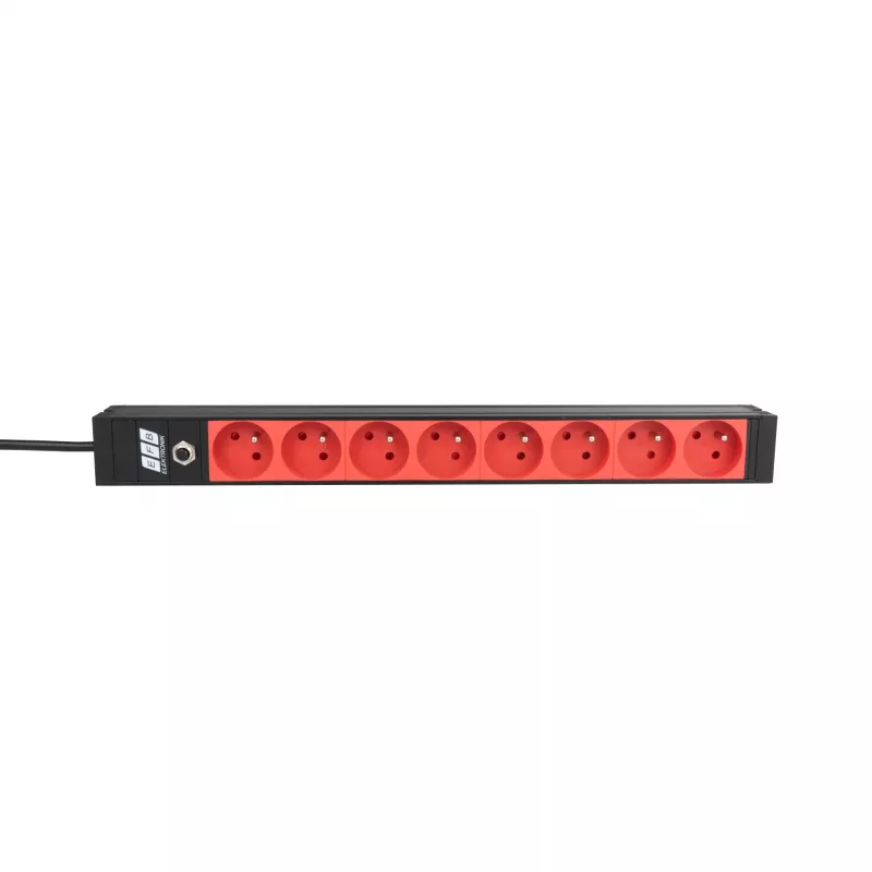 EFB ELEKTRONIK EK631CF.1V2 19-Zoll 1U Rackmount PDU, 8 x CEE 7/5 (Typ E) rote Steckdosen, IEC C14 Eingang, 10A Überlastschutz, Schwarz