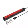 EFB ELEKTRONIK EK631CF.1V2 19-Zoll 1U Rackmount PDU, 8 x CEE 7/5 (Typ E) rote Steckdosen, IEC C14 Eingang, 10A Überlastschutz, Schwarz
