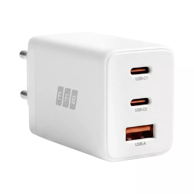 EFB Elektronik 65W GaN Wandladegerät 2x USB-C + USB-A PD3.0 QC3.0 Weiß G651A2CE
