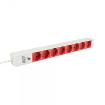 EFB Elektronik EK631CD.1GRV2 19-Zoll-1U-Rackmount-Steckdosenleiste, 8x CEE 7/3 rote Steckdosen, IEC C14-Eingang, 10A-Überlastschutz, Grau