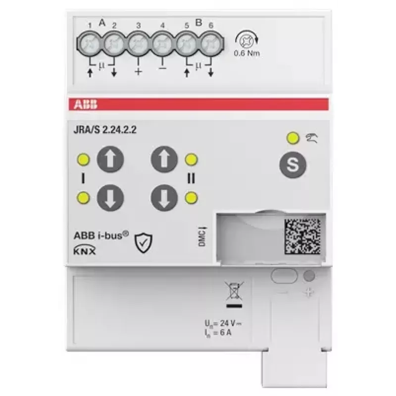 ABB JRA/S2.24.2.2 Jalousie-/Rollladenaktor, 2-Kanal, 24V, Handbetrieb, KNX 2CDG110295R0011