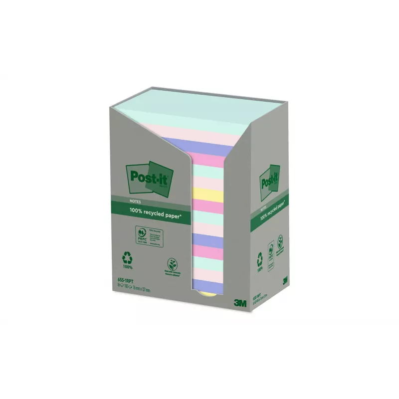 3M Post-it Recycling Notes 655-1RPT-N, 127 x 76 mm, lila, 100 Blatt, 100% Recyclingpapier