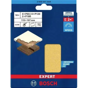 Bosch 2608901668 Schleifpapier für Schwingschleifer, 10-teiliges Set, Körnung 60/120/180, 107 x 115 mm