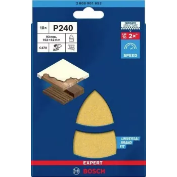 Bosch Accessories 2608901653 Schleifblätter für Multischleifer Körnung 240, 93 x 102 mm, 10er-Pack