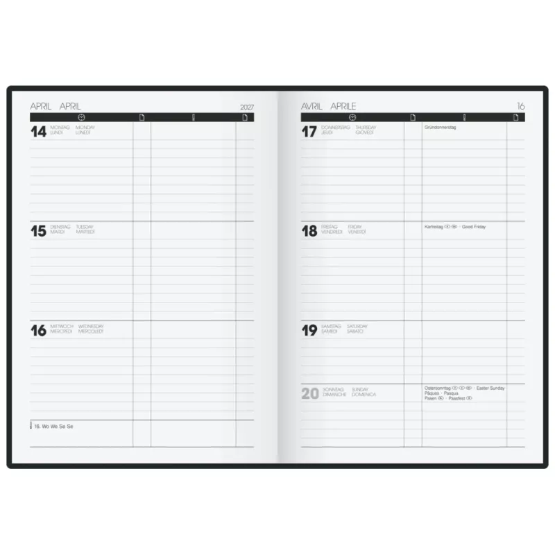 BRUNNEN TIME CENTER 2027 Buchkalender A5 Schwarz Wochenplaner 1072520907