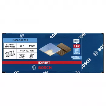 Bosch Expert M480 Schleifnetz für Schwingschleifer, 180er Körnung, 115 mm x 107 mm, 50er-Pack 2608901629