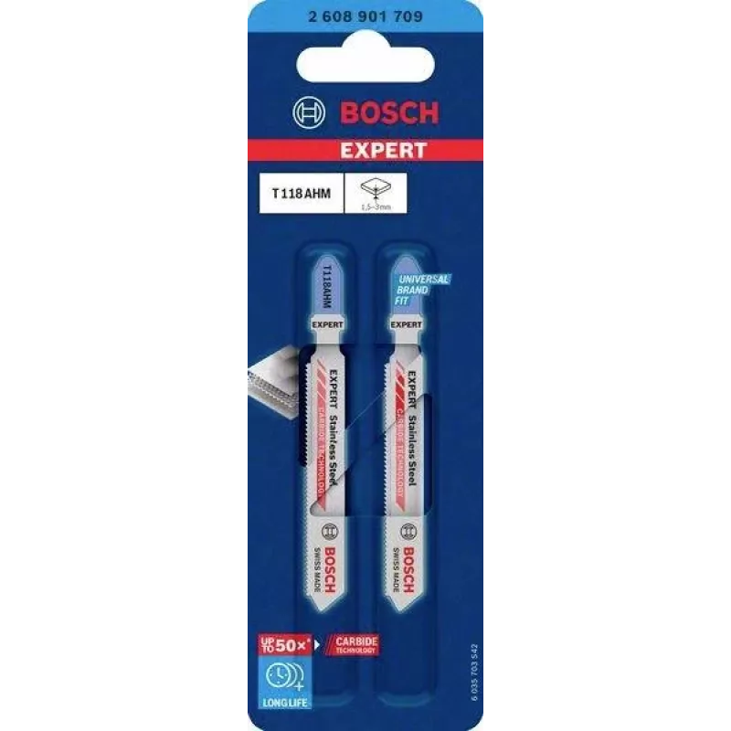 Bosch EXPERT T 118 AHM Carbide-Stichsägeblatt für Edelstahl, 3er-Pack 2608901709