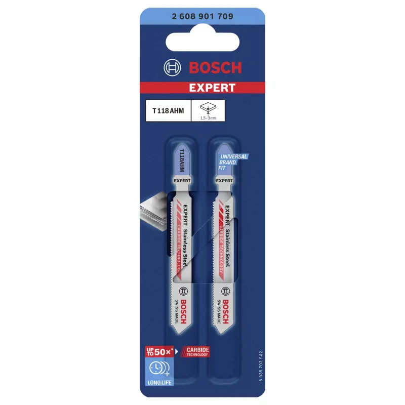 Bosch EXPERT T 118 AHM Carbide-Stichsägeblatt für Edelstahl, 3er-Pack 2608901709