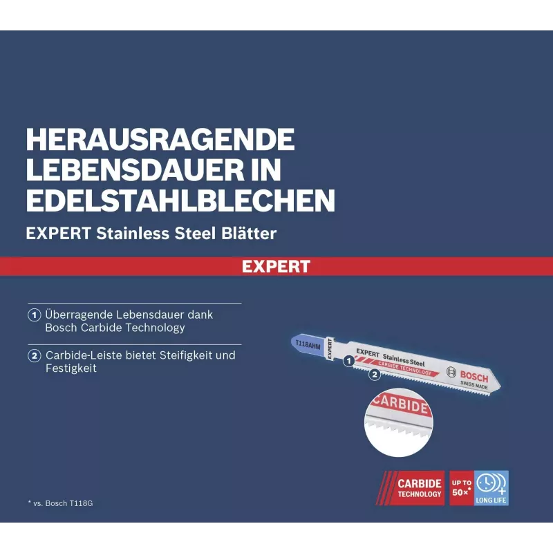Bosch EXPERT T 118 AHM Carbide-Stichsägeblatt für Edelstahl, 3er-Pack 2608901709