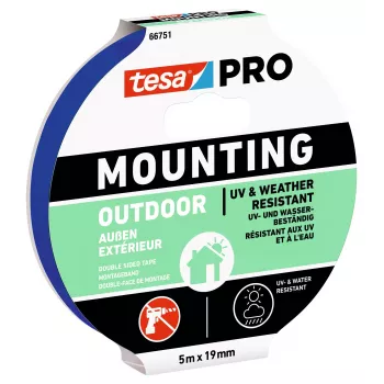 tesa Montage PRO Outdoor 66751-00001-00 Transparentes Montageband, 5 m x 19 mm, 1 Rolle