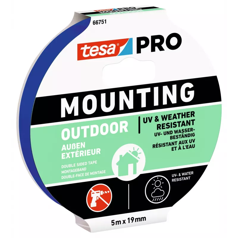 tesa Montage PRO Outdoor 66751-00001-00 Transparentes Montageband, 5 m x 19 mm, 1 Rolle