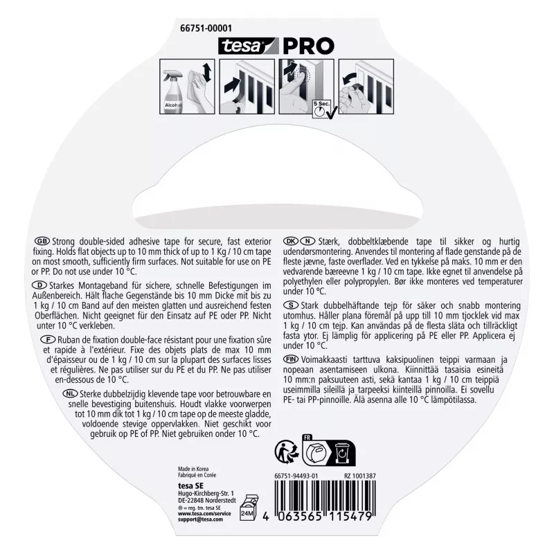 tesa Montage PRO Outdoor 66751-00001-00 Transparentes Montageband, 5 m x 19 mm, 1 Rolle
