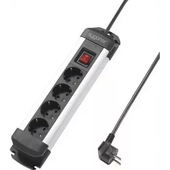 Sygonix SY-4538264 4-fach Steckdosenleiste mit Schalter, 1,5 m, Schwarz/Silber