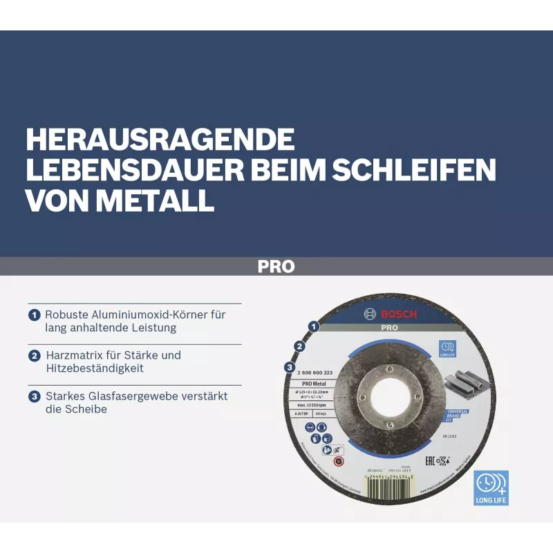 Bosch Standard for Metal Schleifscheibe 125 x 6,0 mm gekröpfte Mitte Typ 27 Aluminiumoxid 2608619777