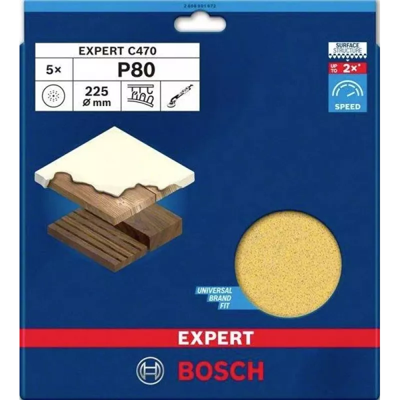 Bosch Expert M480 Net-Schleifblatt für Trockenbauschleifer, Körnung 80, Ø 225 mm, 5er-Pack 2608901672