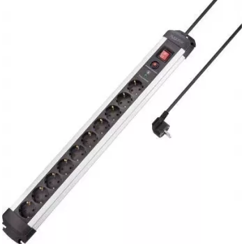SYGONIX SY-4755616 Überspannungsschutz Steckdosenleiste Silber Schwarz 6 Schuko Steckdosen 1,5m
