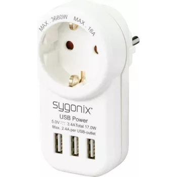 Sygonix SY-4755856 Zwischenstecker mit 2 USB-Anschlüssen Weiß