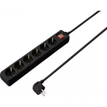 SYGONIX SY-4891006 6-fach Schuko-Steckdosenleiste mit beleuchtetem Schalter, 1,5 m Kabel, Schwarz